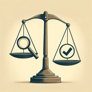 Die Abbildung zeigt eine Wage und symbolisiert das Gleichgewicht zwischen Analyse und Genauigkeit bei der Validierung von biomedizinischen Aufnahmen.