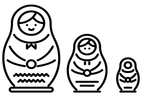 The picture shows three Russian dolls in different sizes.