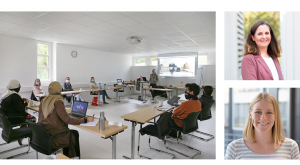 Auf Abstand und mit Maske, aber zumindest gemeinsam vor Ort, durfte 2020 der PhD-Workshop stattfinden. Oben rechts: Wiebke Bartels, Referentin für Personalentwicklung. Unten links: Julia Lill, Doktorandin in der Arbeitsgruppe Bio-Fluorescence.
