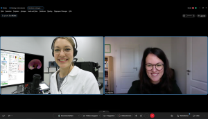 Live aus dem Labor - Prof. Dr. Anika Grüneboom (links) im Gespräch mit Moderatorin Eva Mühle.